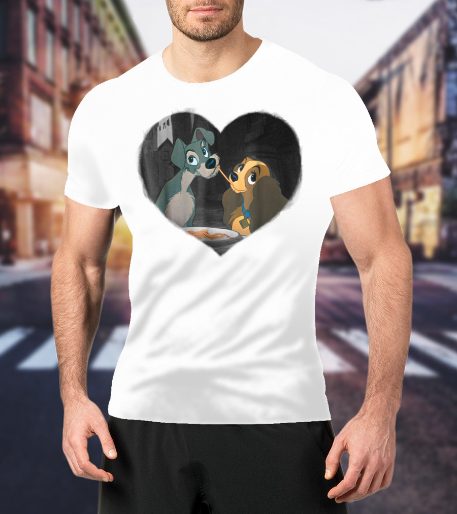 Disney Lady And The Tramp Heart Spaghetti Scene First Kiss T-Shirt