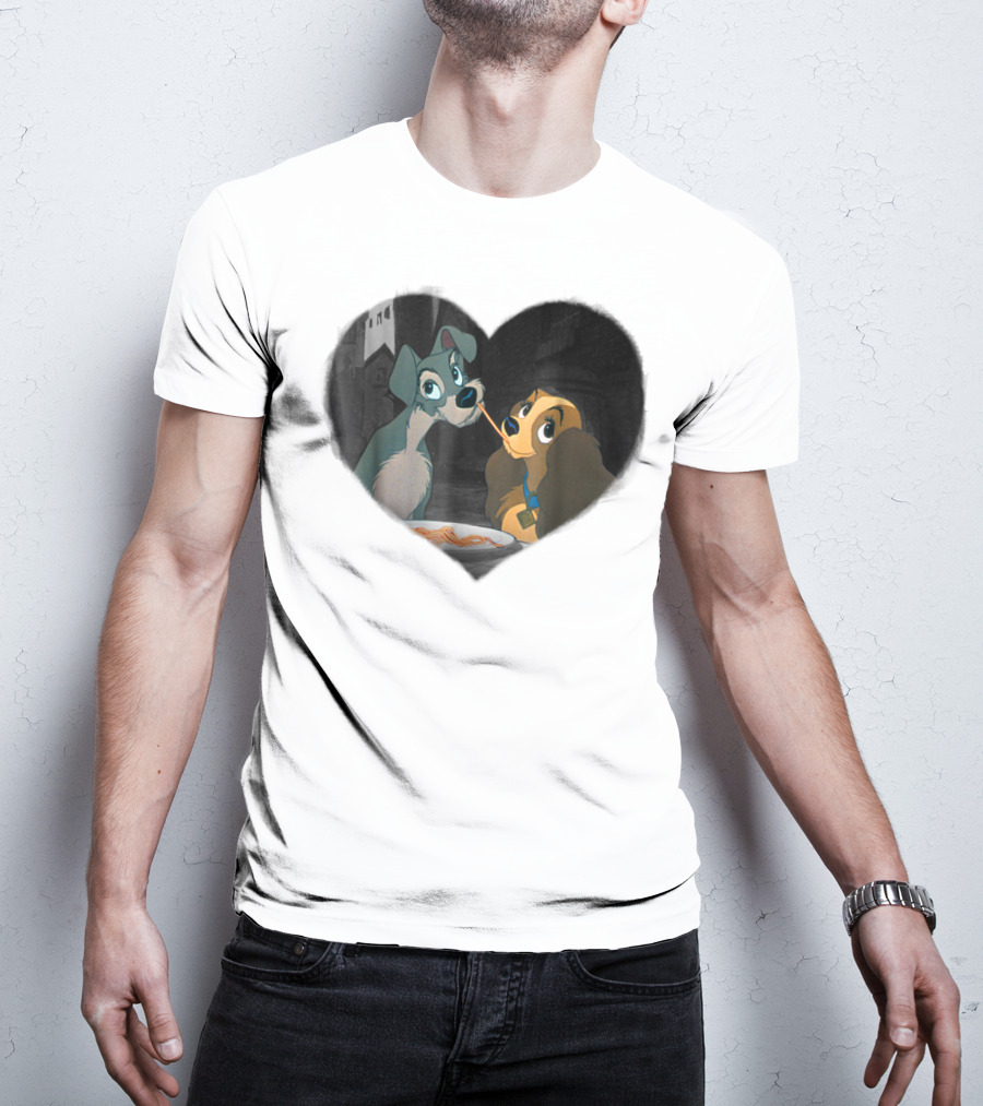 Disney Lady And The Tramp Heart Spaghetti Scene First Kiss T-Shirt