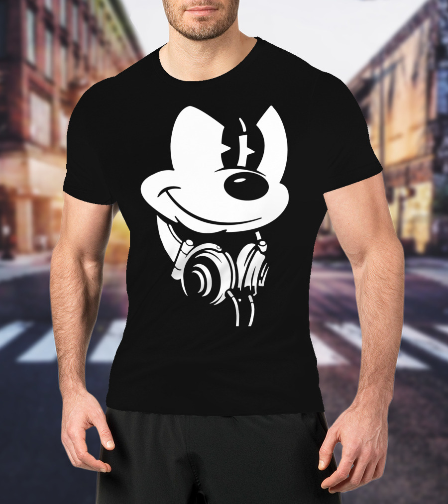 Disney Mickey Mouse Headphones Smiling Iconic Character T-Shirt
