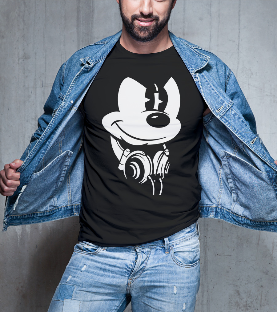 Disney Mickey Mouse Headphones Smiling Iconic Character T-Shirt