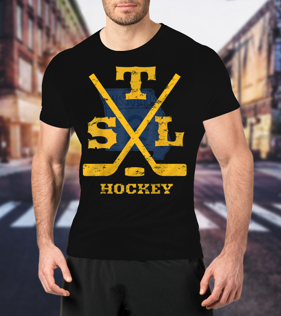 Distressed St Louis Missouri STL Hockey Sticks T-Shirt