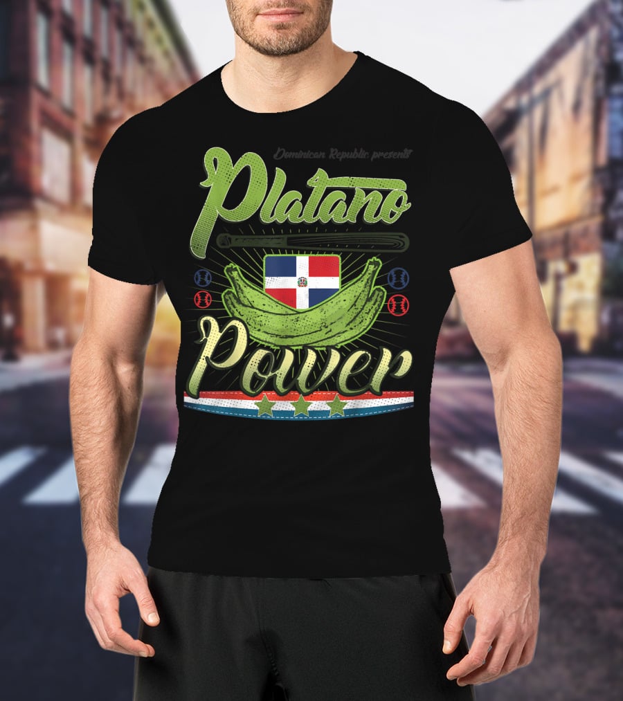 Dominican Republic Presents Platano Power Flag Baseball T-Shirt