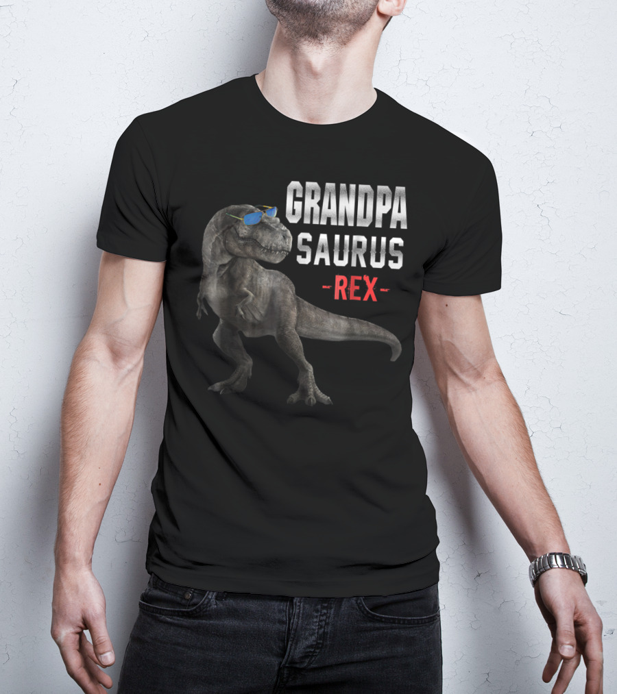 Grandpa Saurus Rex Dinosaur Wearing Sunglasses T-Shirt