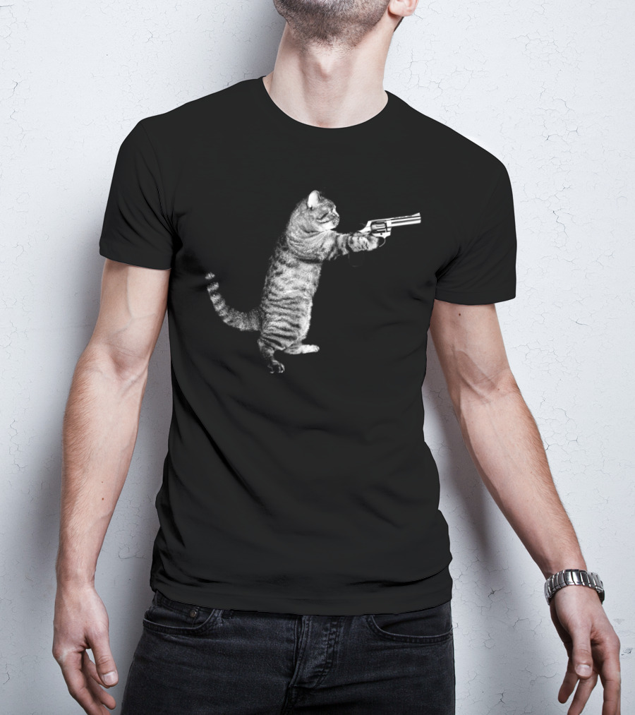 Gun Kitty Funny Cat Holding Revolver T-Shirt