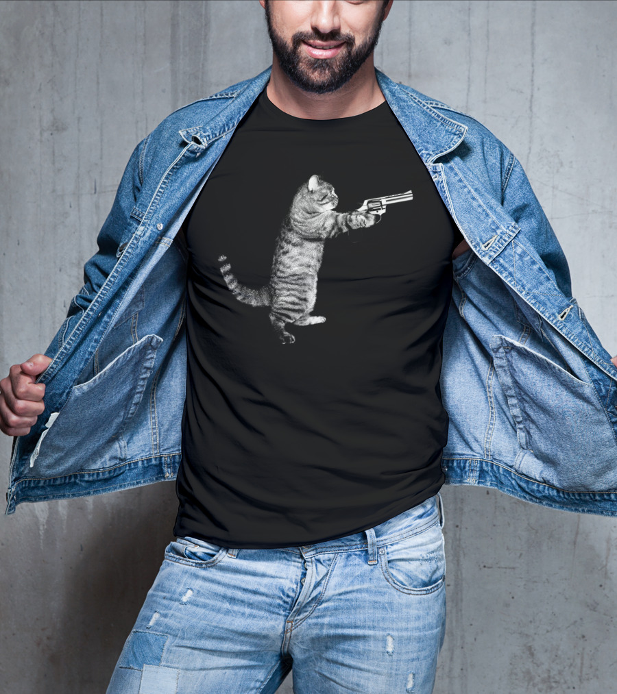 Gun Kitty Funny Cat Holding Revolver T-Shirt