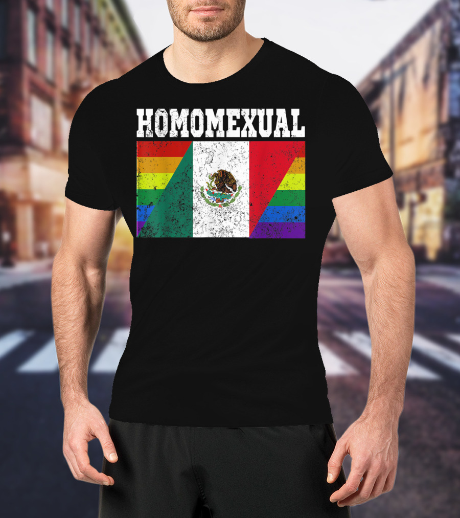 Homomexual Mexican Flag With Rainbow Colors T-Shirt