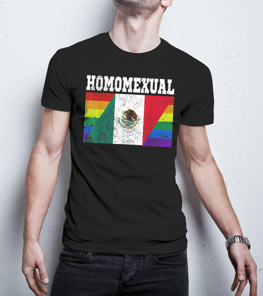 Homomexual Mexican Flag With Rainbow Colors T-Shirt