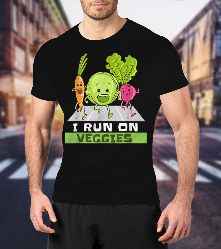 I Run On Veggies Funny Vegan Vegetarian Carrot Cabbage Beet Running T-Shirt