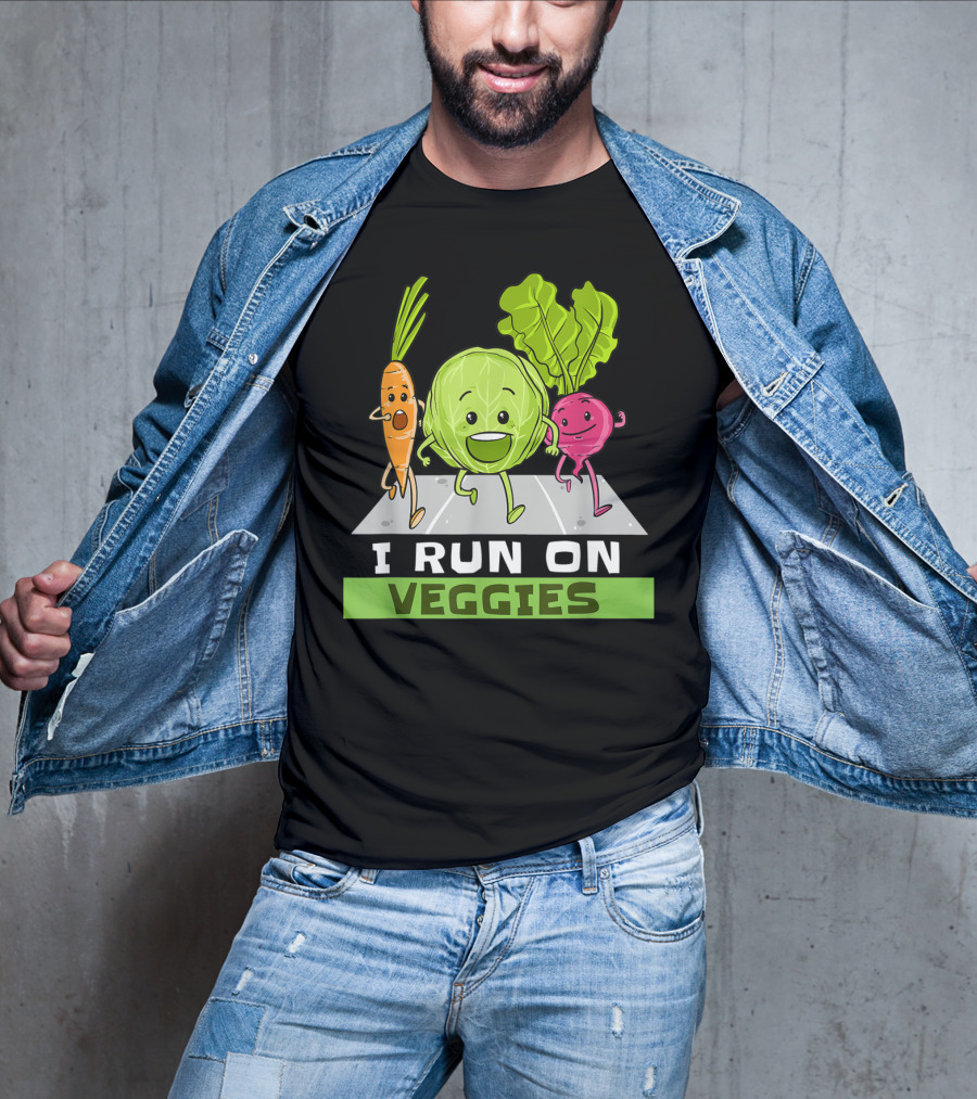 I Run On Veggies Funny Vegan Vegetarian Carrot Cabbage Beet Running T-Shirt