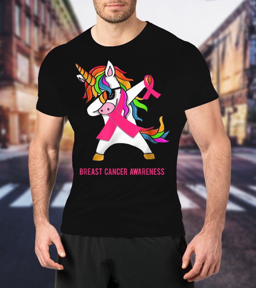 Breast Cancer Awareness Unicorn Rainbow Ribbon Dance T-Shirt