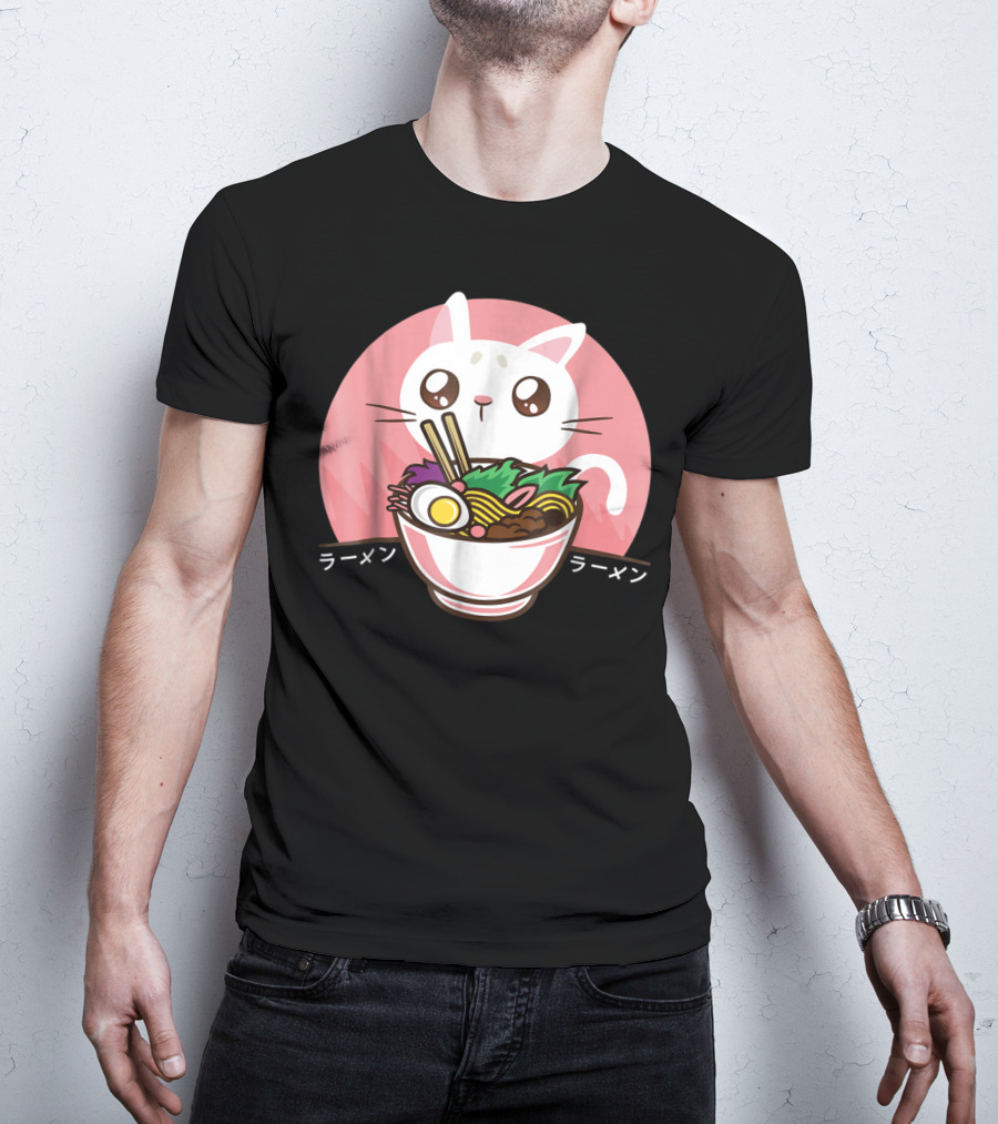 Kawaii Japanese Ramen Noodles Anime Cat Love T-Shirt