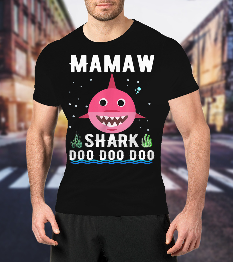 Mamaw Shark Doo Doo Doo Family Pink Shark Illustration Bubbles Waves Seaweed T-Shirt