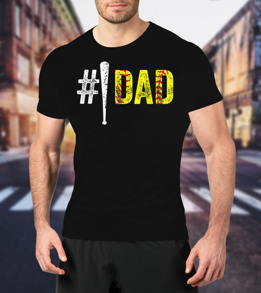 1 Dad Number One Softball Fan Dad T-Shirt