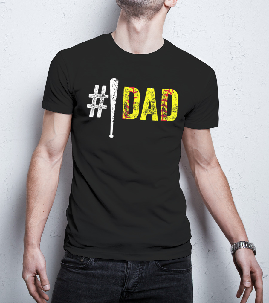 1 Dad Number One Softball Fan Dad T-Shirt