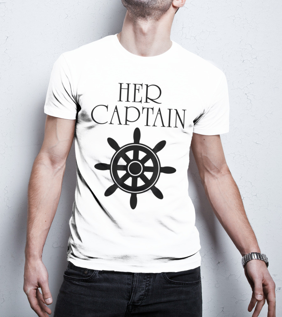 Mens Funny Cruise Her Captain His Anchor Couple Nautical Wheel T-Shirt