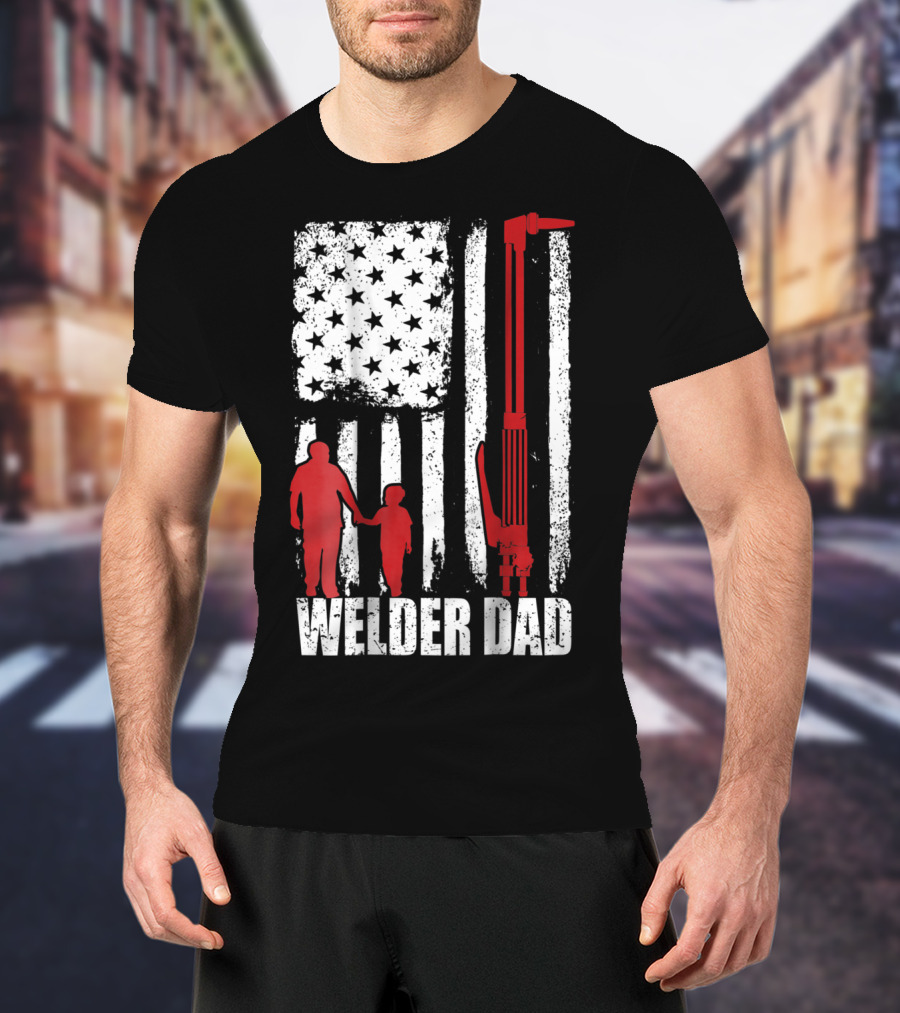 Welder Dad American Flag Grunge T-Shirt