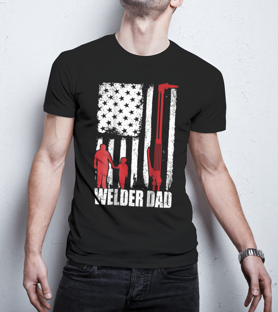 Welder Dad American Flag Grunge T-Shirt