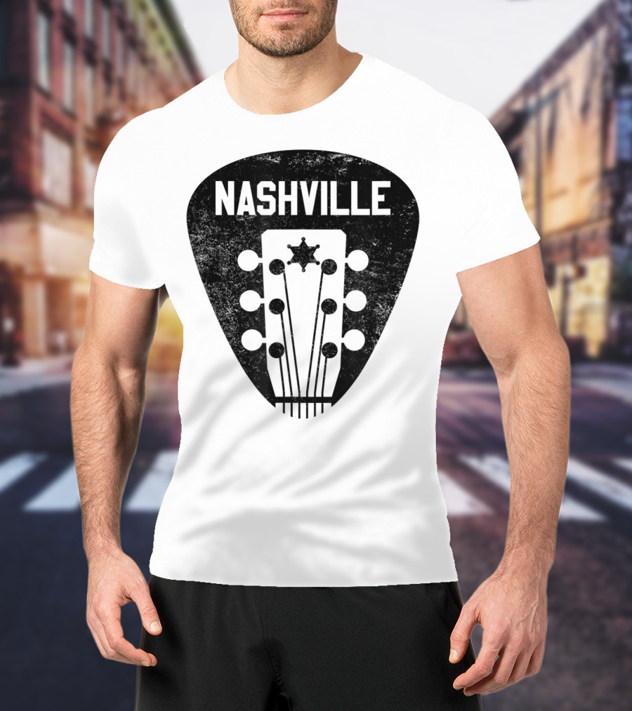 Nashville Guitar Pick With Vintage Music Headstock T-Shirt