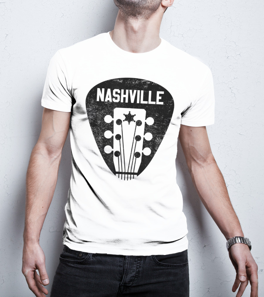 Nashville Guitar Pick With Vintage Music Headstock T-Shirt