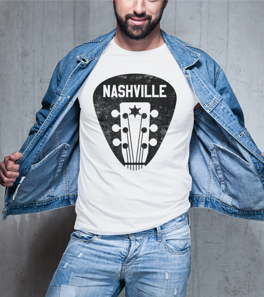 Nashville Guitar Pick With Vintage Music Headstock T-Shirt