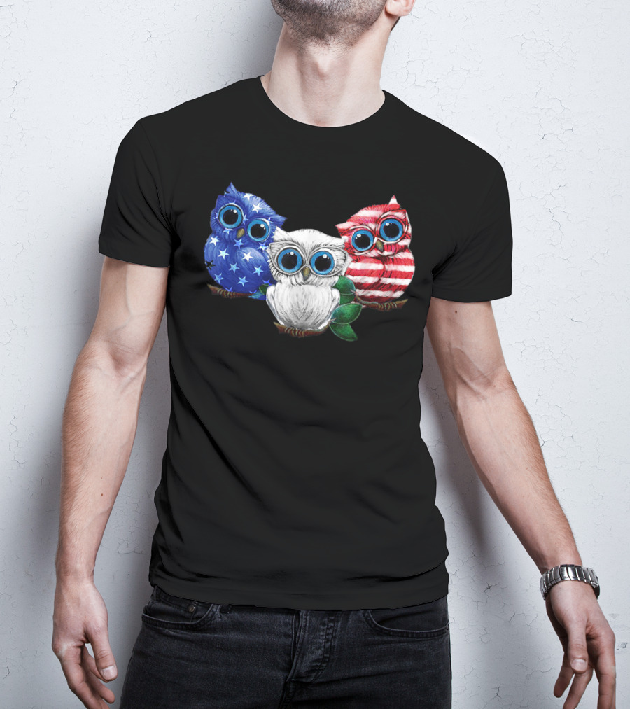 Patriotic Red White Blue Owl Trio T-Shirt