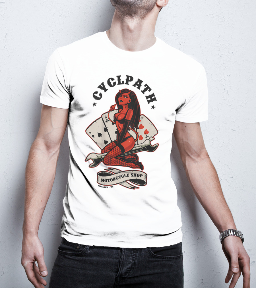 Cyclpath Red She Devil Motorcycle Shop Kirkland Poker Cards T-Shirt
