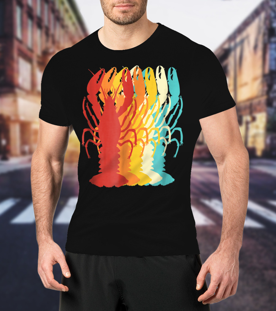 Retro Crawfish Rainbow Cajun Crayfish Novelty T-Shirt