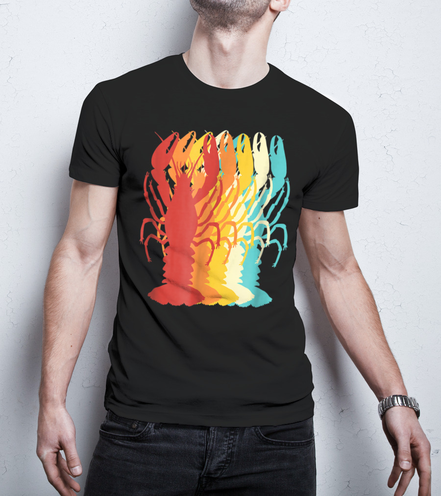 Retro Crawfish Rainbow Cajun Crayfish Novelty T-Shirt