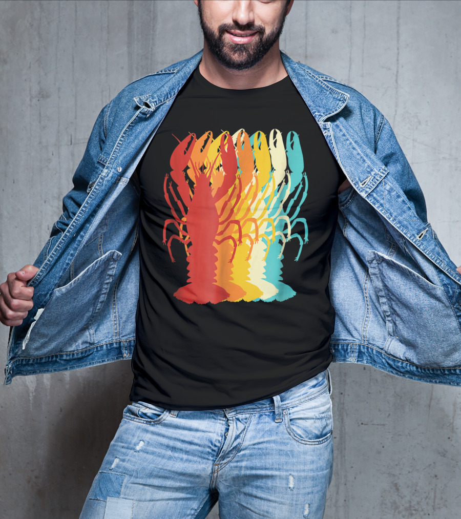 Retro Crawfish Rainbow Cajun Crayfish Novelty T-Shirt