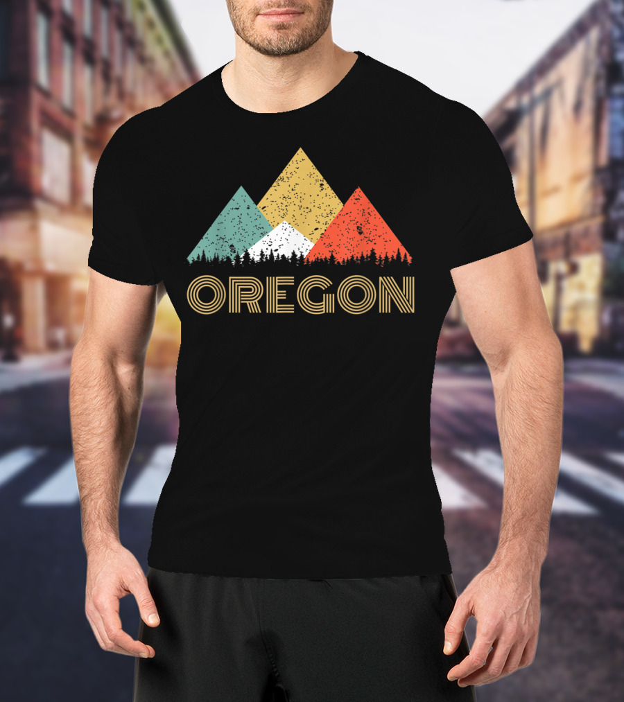 Oregon Retro Mountain Triangles Forest T-Shirt