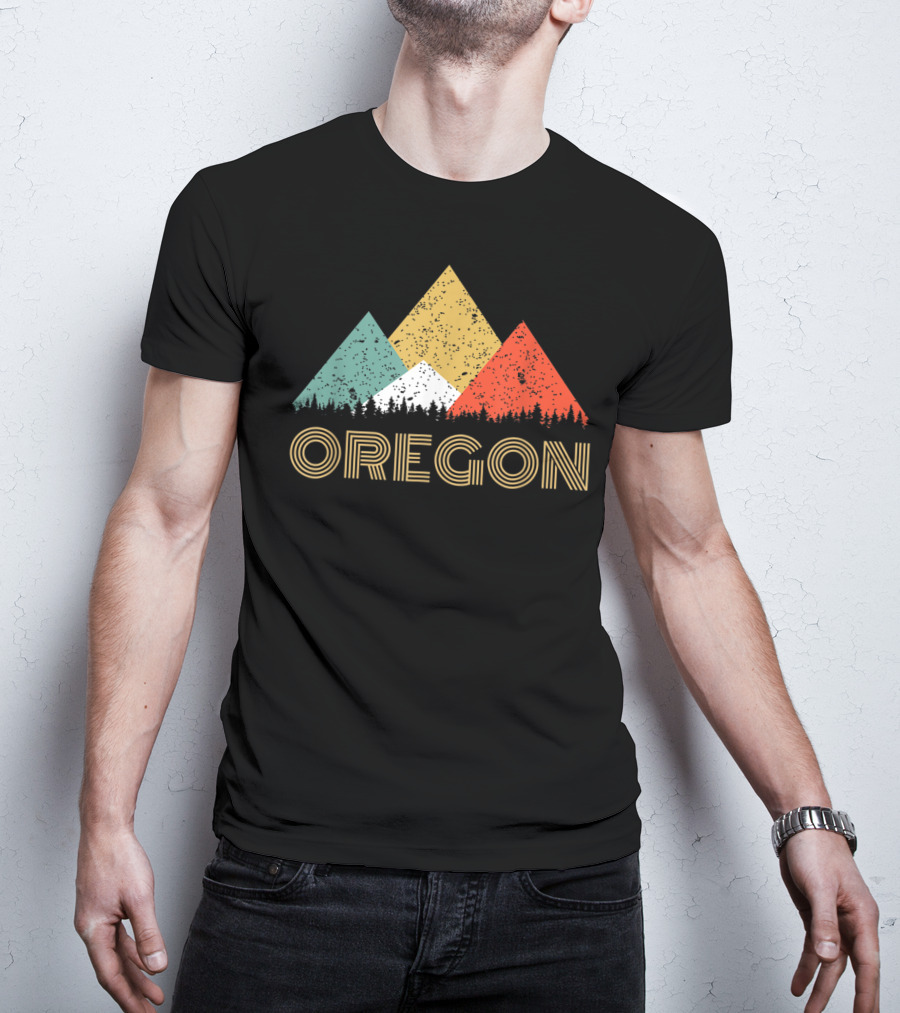 Oregon Retro Mountain Triangles Forest T-Shirt