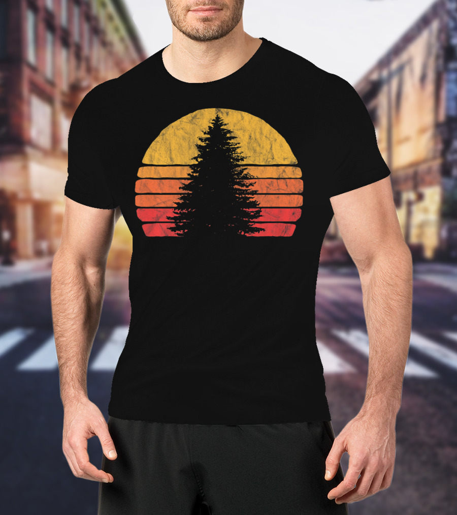 Retro Sunset Pine Tree Silhouette Minimalist T-Shirt