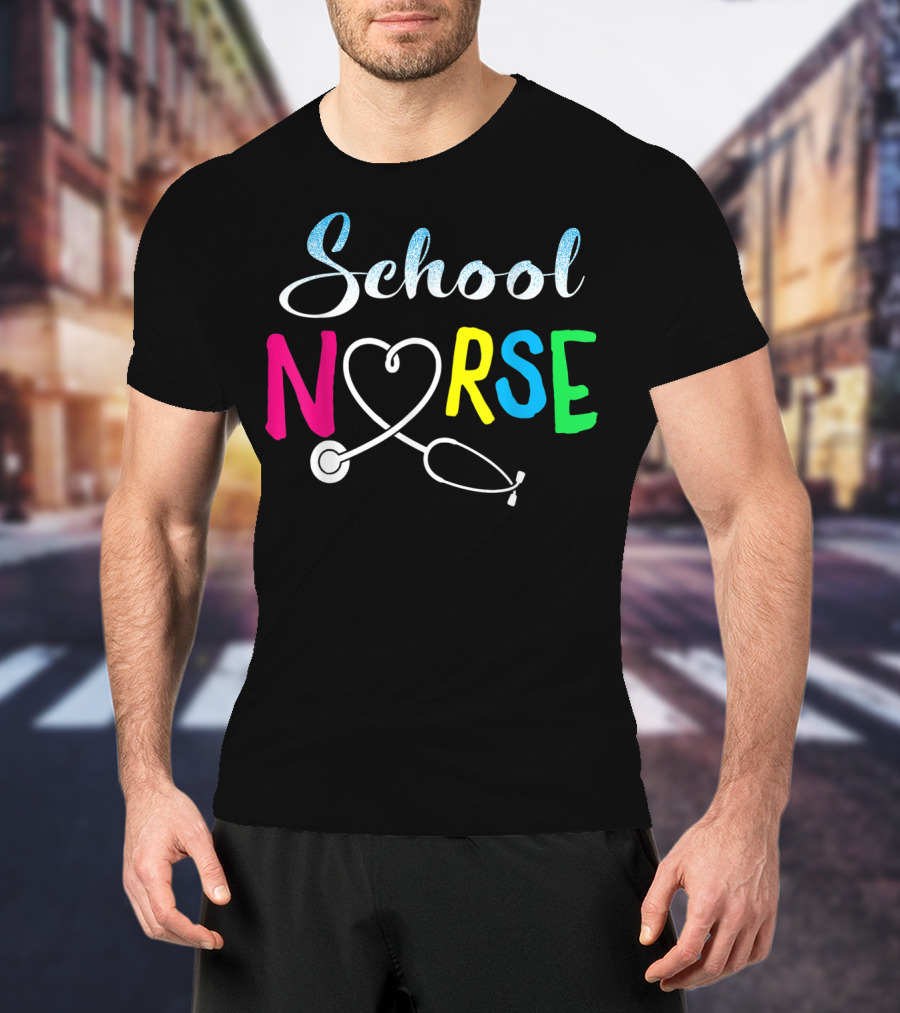 School Nurse Love Stethoscope Heart Nursing T-Shirt