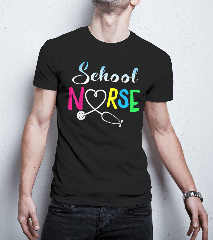 School Nurse Love Stethoscope Heart Nursing T-Shirt