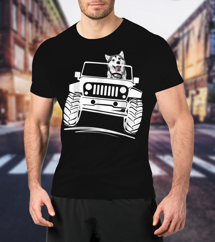 Siberian Husky Off-Road Adventure Jeep Enthusiasts T-Shirt