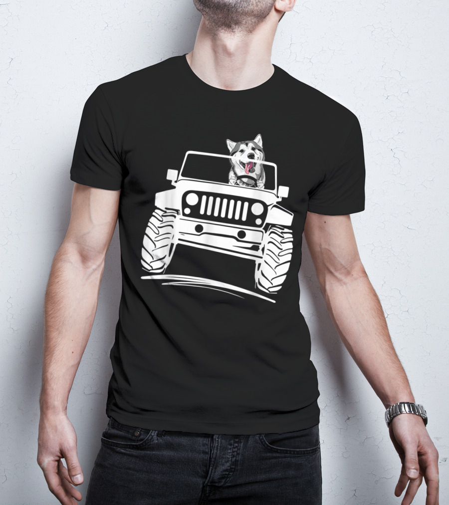 Siberian Husky Off-Road Adventure Jeep Enthusiasts T-Shirt