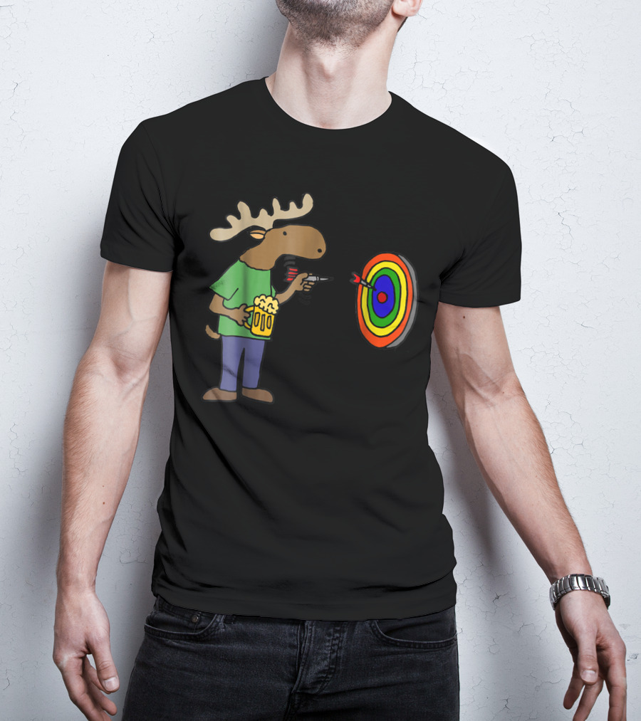 SmileteesHob Funny Moose With Beer Throwing Darts At Colorful Target T-Shirt