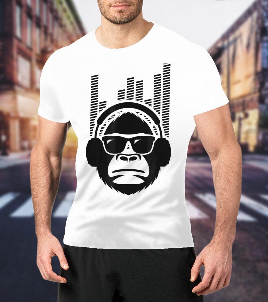 Solid Jammin Monkey Rockin Headphones Shades Music Vibes T-Shirt