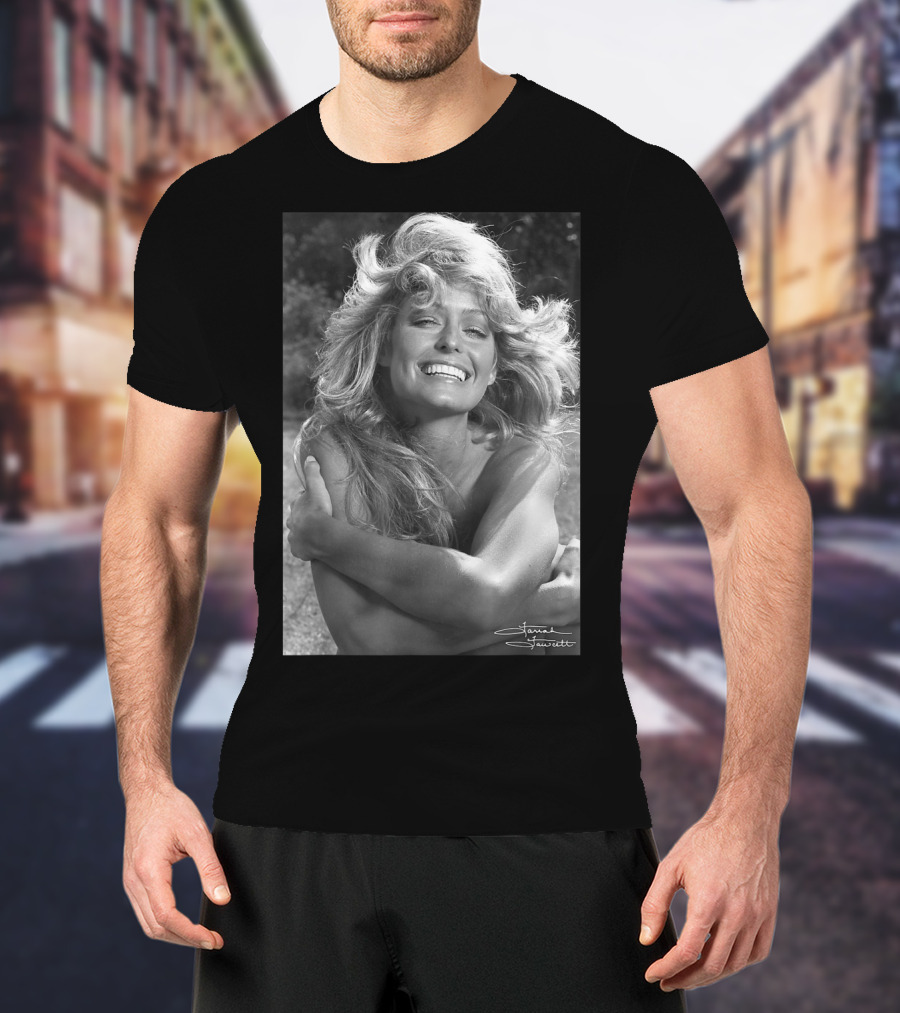 Mens Farrah Fawcett Signature Black And White Close Up T-Shirt