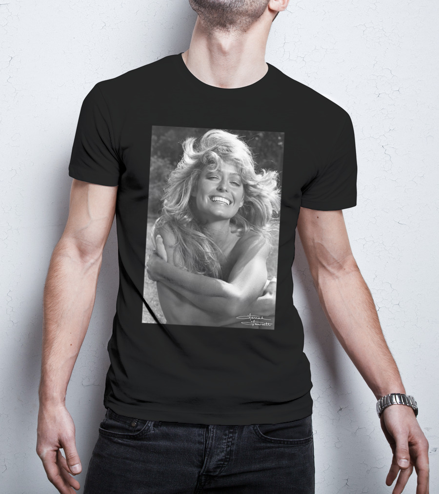 Mens Farrah Fawcett Signature Black And White Close Up T-Shirt