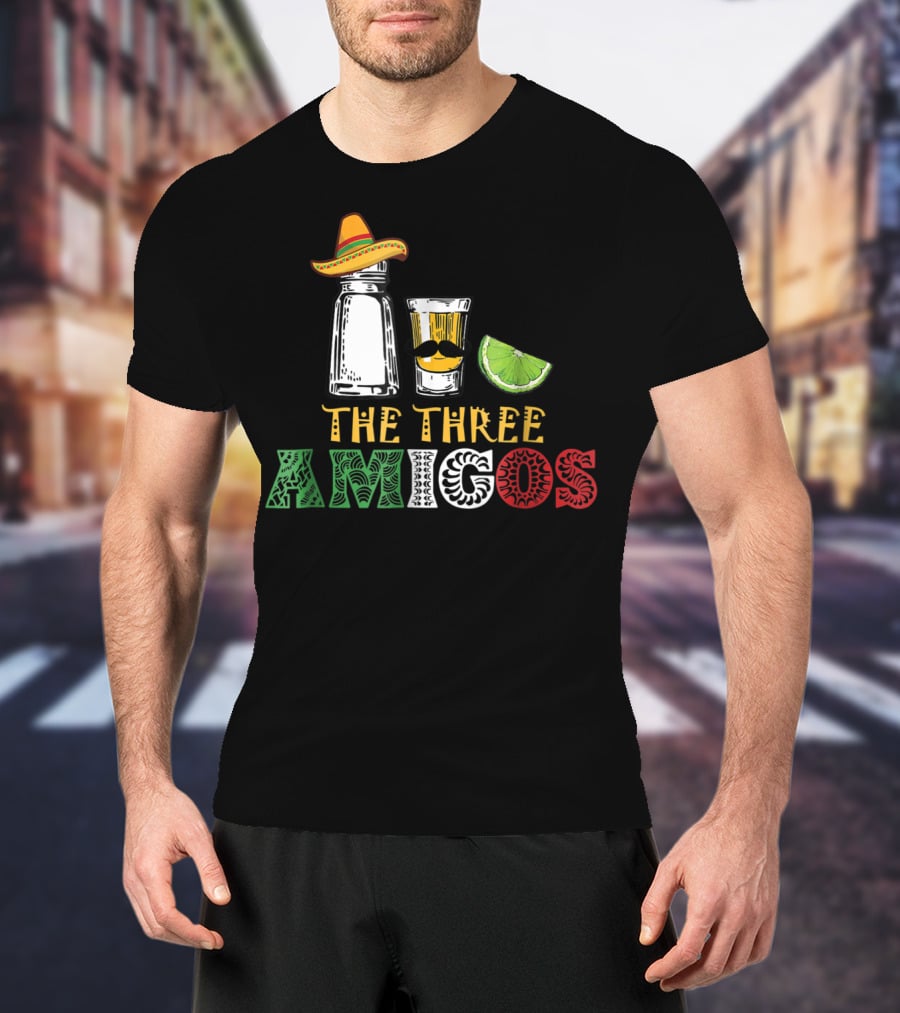 The Three Amigos Salt Tequila Lime Hat Mustache Lime Slice T-Shirt