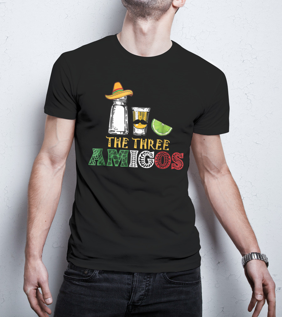 The Three Amigos Salt Tequila Lime Hat Mustache Lime Slice T-Shirt