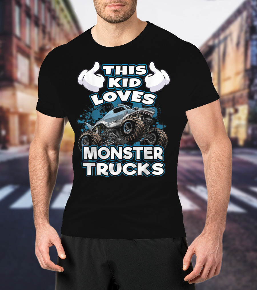 This Kid Loves Monster Trucks And Shark-Themed Off-Road Vehicles T-Shirt