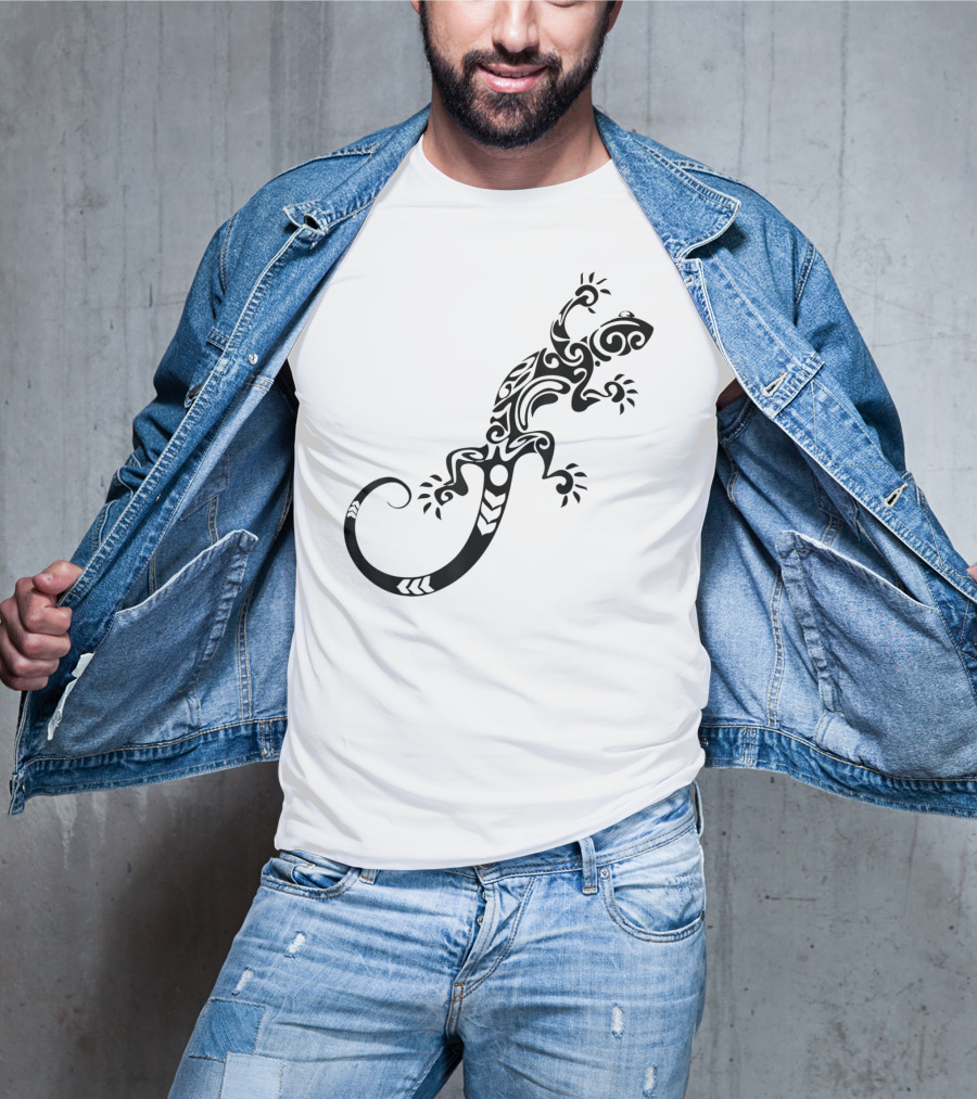Tribal Lizard Pattern Black T-Shirt