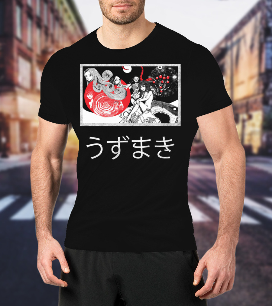 Uzumaki Japanese Horror Surreal Spiral Art With Monsters And Characters T-Shirt