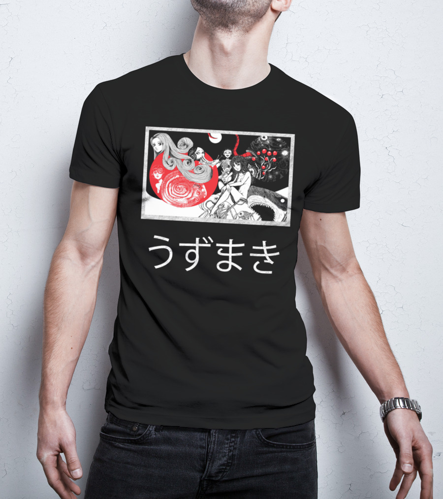 Uzumaki Japanese Horror Surreal Spiral Art With Monsters And Characters T-Shirt