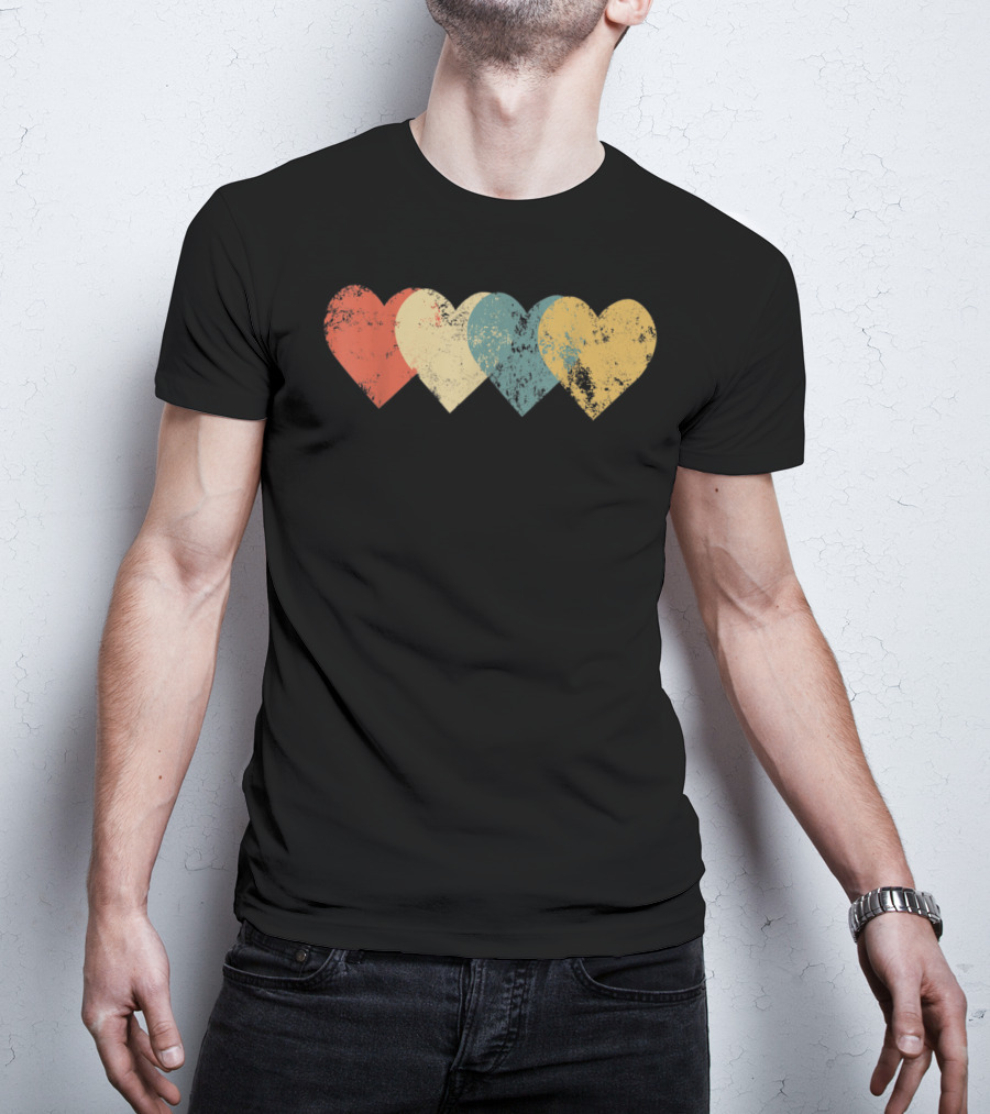 Vintage Hearts Cool Valentines Day Distressed Multicolor T-Shirt