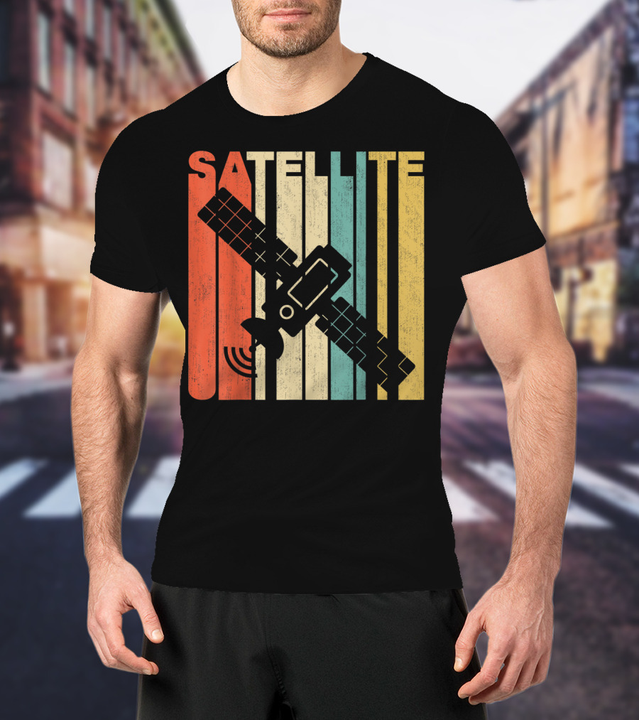 Vintage Satellite Retro Stripes Spacecraft T-Shirt
