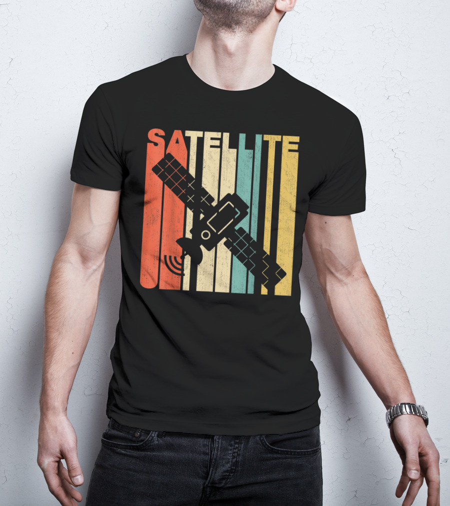 Vintage Satellite Retro Stripes Spacecraft T-Shirt