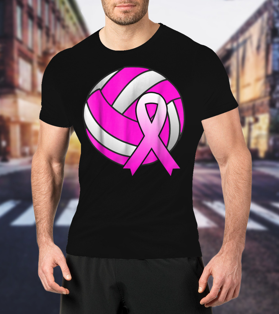 Volleyball Pink Ribbon Breast Cancer Awareness Symbol On Ball T-Shirt